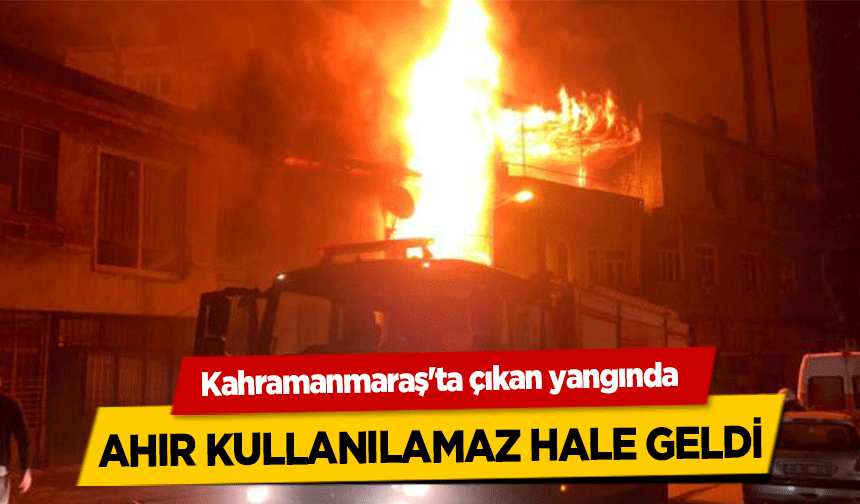 Kahramanmaraş'ta çıkan yangında ahır kullanılamaz hale geldi