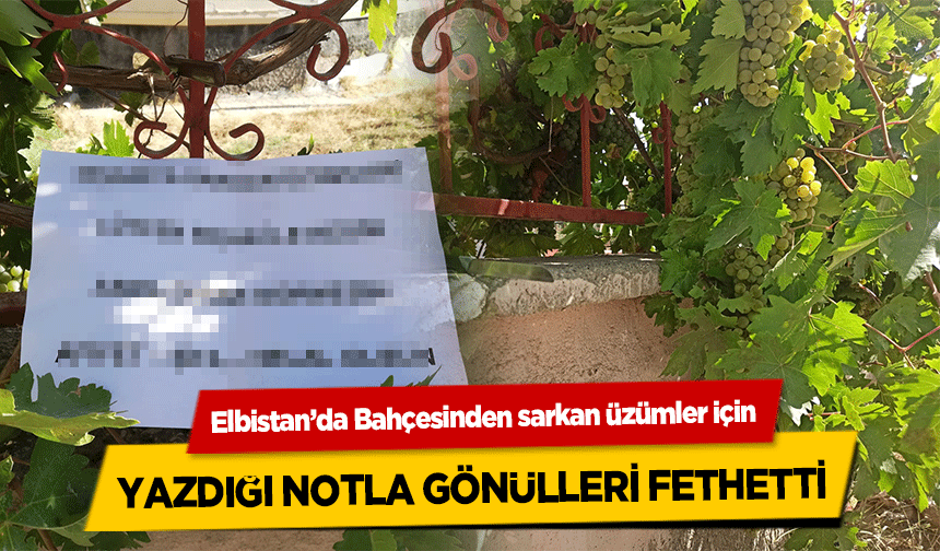 Elbistan’da Bahçesinden sarkan üzümler için yazdığı notla gönülleri fethetti