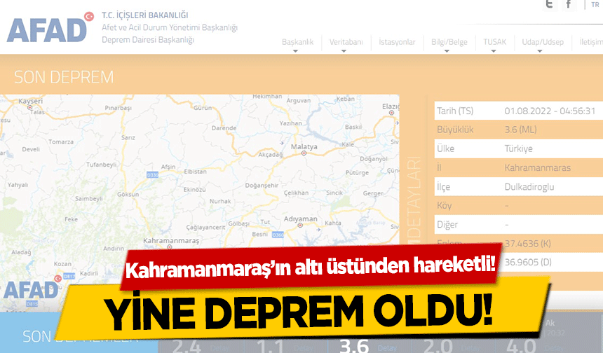 Kahramanmaraş’ın altı üstünden hareketli! Yine deprem oldu!